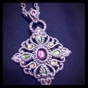 Multi colored diamond-shaped pendant necklace